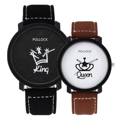 China Wholesale Chinese Waterproof Quartz Watch Fashion King Queen Watch Leather Strap Lover Couples Watch Couples for sale