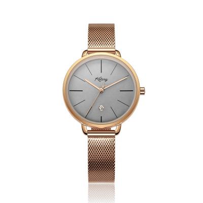 China High Quality Waterproof Minimalist Mesh Strap Rose Gold Custom Logo Women Watches Full Calendar 3 Atmosphere Wrist Watch for sale