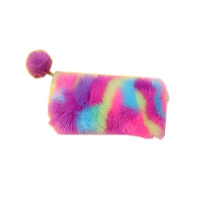 China European and American student new style rainbow color stationery ladies plush sequin large capacity pencil case for sale