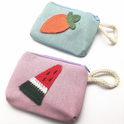 China Flat Zipper Pen Bags Cloth Canvas Knot Zipper Stationery Bag Dustproof Short Zipper Bamboo Canvas Small Purse for sale