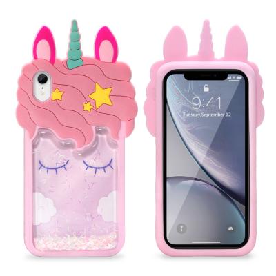 China Unique Hot 3D Cover Liquid Unicorn Liquid Quicksand Soft Silicone Phone Case For iPhone XR for sale