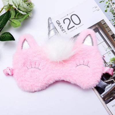 China Relieve New Eye Strain Plush Unicorn Eye Mask Cartoon Sleep Shade Ice Compress Animal Eye Mask for sale