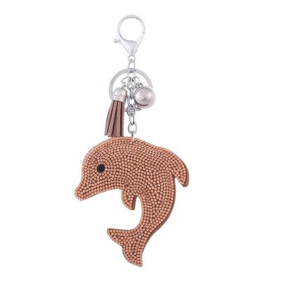 China New Jewelry Promotion Gift PU Crystal Silver Leather Key Chain Dolphin Animal Wedding Favors Key Chain As A Gift for sale