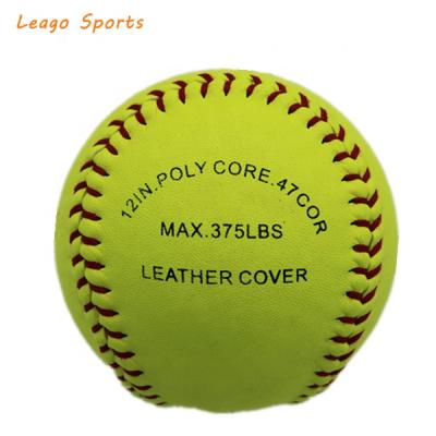 China Durable optical yellow split leather polyurethane core 12" softball ball, the professional softball for game for sale