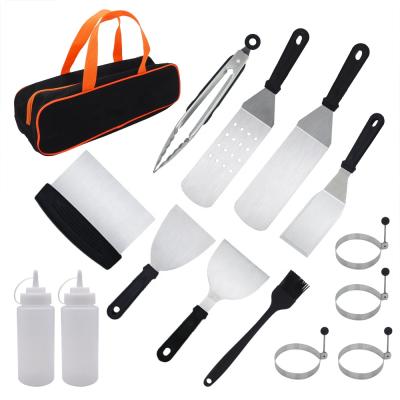 China High Quality Easily Cleaned 15PC BBQ Tool Kit Grill Griddle With Carry Bag Griddle Accessories For Stainless Steel Griddle for sale