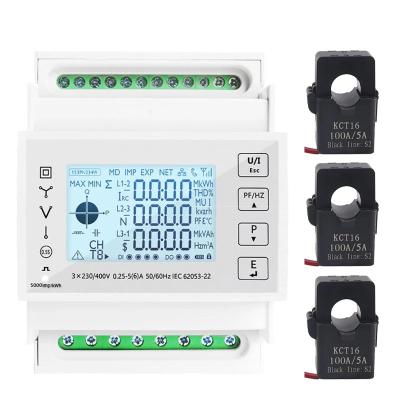 China With 3PCS RS485 Modbus 50/100/15/200CT 230VAC 3 Phase Energy Monitor Consumption Electricity Meter KWH Ammeter TAC4300CT Din Rail for sale