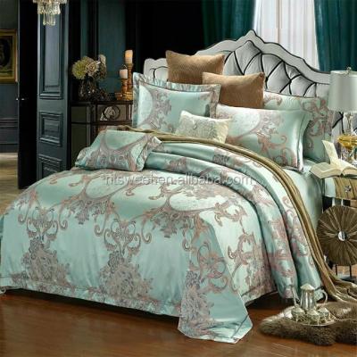 China 5 Piece Comforter Set Green and Gold Green Jacquard TWILL Weave Full or Queen Size for sale