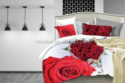 China Twill Alicemall King 3D Flower Bedding Pink Red Roses and Butterfly 4 Piece Polyester 3D Bedding Sets Floral Duvet Cover Set for sale