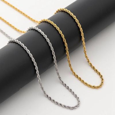 China Custom Men's Jewelry Length Stainless Steel Fashion Rope Chain Factory High Quality Gold Plated Twist Rope Chain Necklace 3mm for sale