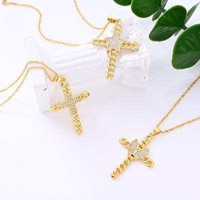 China TRENDY Personalized Fashion Cross Necklace Stainless Steel Gold Plated Cross Unisex Pendant Necklace for sale