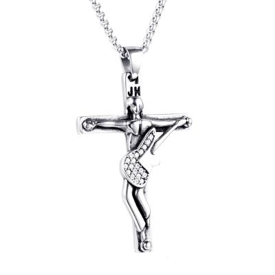 China Punk Rock Personality Necklace Titanium Guitar Gothic Cross Pendant Retro Fashion Neo-Gothic Steel Pendant for sale