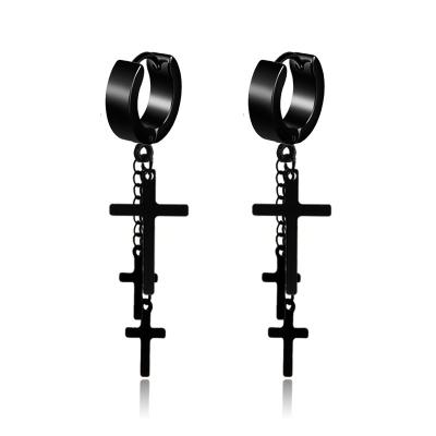 China High Quality Non-allergic Trendy Trendy Earrings Black Men's Punk Ear Chain Titanium Steel Chain Cross Clips On Earring for sale