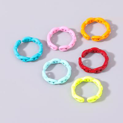 China Woman 2021 Chain Ring Open Adjustable Geometric Cuban Fashion Jewelry Cute Copper TRENDY Candy Color for sale