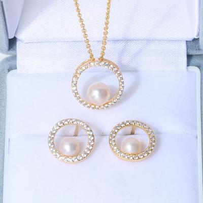 China Fashionable New Wholesale 2022 Korean Simple Geometry Zircon Bead Around Stud Earrings Pendant Necklace Sets For Women Jewelry for sale