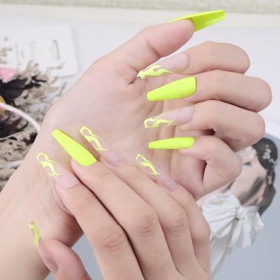 China Matte Gel Polish Uv Reusable Press On Flame Ballet Nail Acrylic Colored Long Pre-Gum False Nails Custom Press On Nails Wholesale for sale