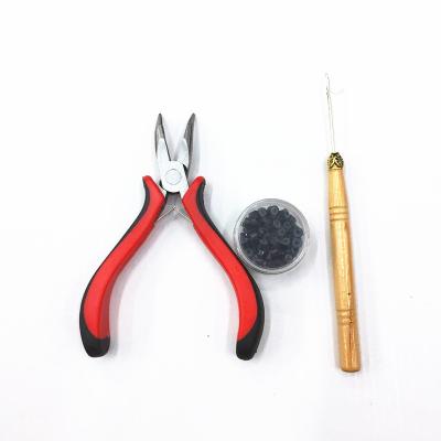 China Iron Nickel Alloy Silicone Micro Lined Rings Link Beads Bent Toothed Mouth Lace Microlink Kit Hair Extension Tool Crochet Hair Extension Pliers for sale