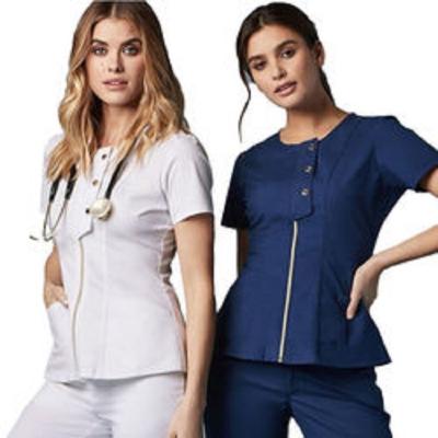 China OEM Service Custom Logo Solid Color Stretch Fashionable Medical Nursing Uniform for sale