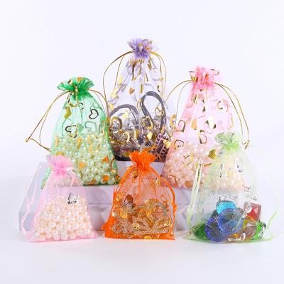 China Custom Jewelry Organza Pouches Bags Stars and Moon for Transfer Ruby Gift Bags Celebration Heat Printing Custom Pink Drawstring Bags for sale