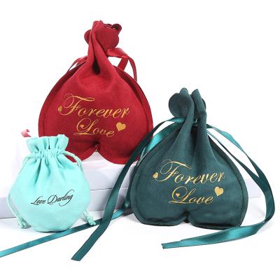 China Jewelry Amazon Velvet Bags with Logo Rubine Packaging Glossy Gift Bags Lavender Drawstring Bags with Custom Printed Logo Ready To Ship for sale