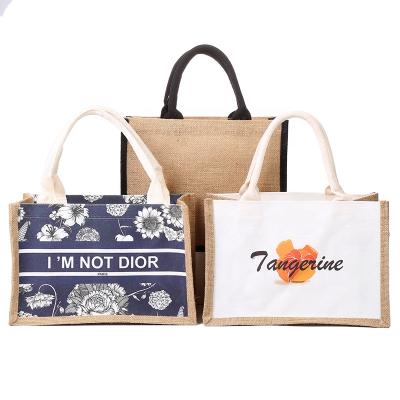 China Fashion Luxury Wedding Eco-Friendly Tote Jute Bag Bridal Party Gifts Feature Reusable Foldable Beach Jute Tote Bag for sale