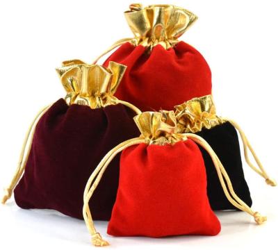 China Recyclable Instant Shipping 7*9CM Red Wine Gold Drawstring Pouch Bags With Gold Opening for sale