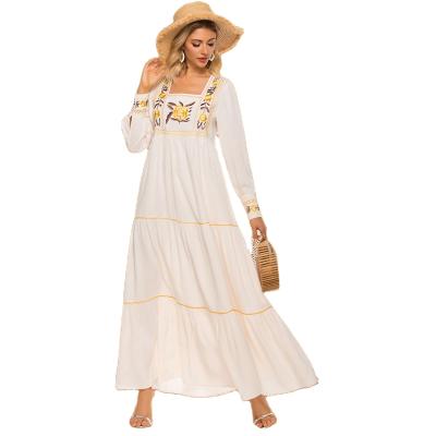 China Viable Fashion Plus Size Women's Long Skirt Pleated Embroidered Muslim Maxi Dress Long Sleeve Arab Muslim Maxi Dress for sale