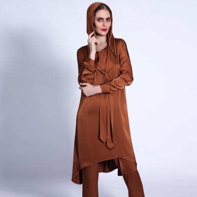 China Viable Hot Size High Selling Solid Color Long Tunik And Pants Women Muslim Abaya Muslim Dress Two Piece Set for sale