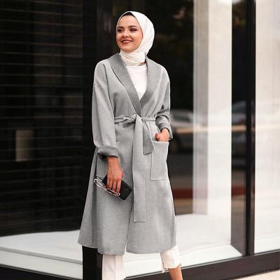 China Viable Pure Color Double-sided Woolen Fabric Loose Coat Muslim Londg Robes Overcoat Coat for sale