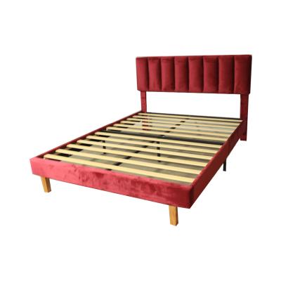 China Kainice Tufted Customized Burgundy Velvet Bed Frame Double Bed Upholstered Beds For Bedroom for sale