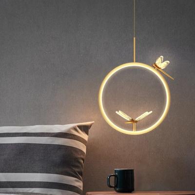 China Dragonfly Post Modern Luxury Golden White Acrylic Decor Frame Metal Pendant Lamp JY9111 for sale