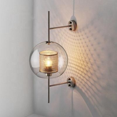 China Mid Century Glass Shade Wall Lamp Featured Iron Grid Shade Industrial Style Wall Light JY7125 for sale