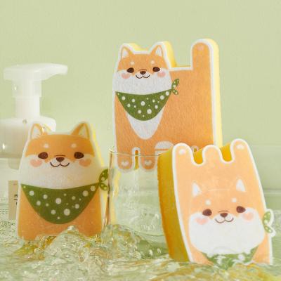 China Sustainable Kitchen Double Sided Scrubber Cute Pattern Sponges Set For Dishes 1590 for sale