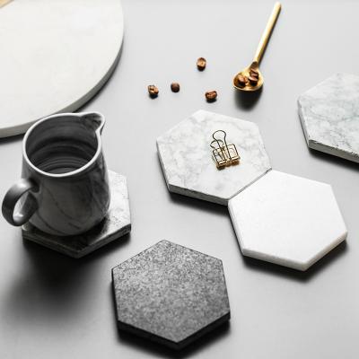 China Viable Unique Hexagonal Black Matte Marble Pattern Cup Mat Non-Slip Insulation White Green Green For Cup Drinkware Glass Cups 1098 for sale