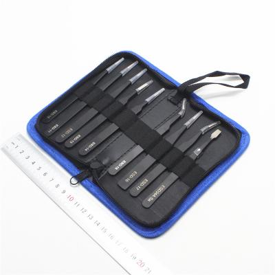 China Tweezers Storage Bag Quality Kit ESD Tweezers Excellent For Anti Static Pattern Hardware Tools For Electronics Mobile Phone Repair Tool Kit for sale