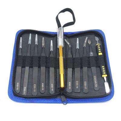 China Tweezers Storage Bag Stainless Steel Tweezers Kit ESD Tweezers For Anti Static Model Hardware Tools Maintenance Tool Kit for sale