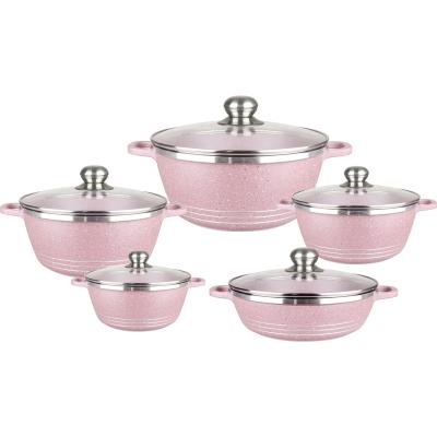 China 10 Pcs Sustainable Traditional Hot Selling Die Cast Aluminum Non Cast Aluminum Marble Stick Casserole Pot Cookware Set for sale