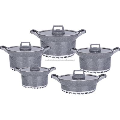 China Sustainable Hot Sale Round Non Stick Insulated Cast Aluminum Hot Pot Casserole Set With Handle for sale