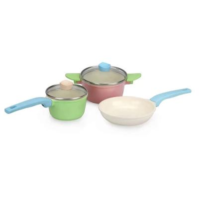 China Sustainable Hot Selling Enamel Coating Cookware Non Stick Aluminum Melt Sauce Pot Set for sale