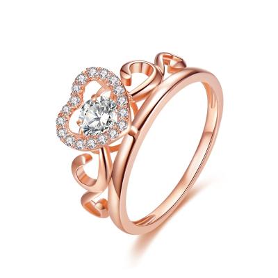 China CLASSIC Fashion Rose Gold Plated Jewelry Round Gemstones Crown Ring Accessories For Women Beating Heart Trendy Female Gifts for sale