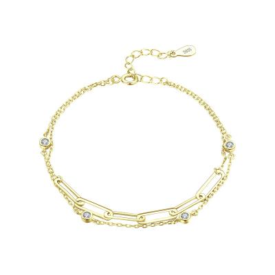 China Love Gift Wholesale Fashion CZ Chains Bracelets 925 Silver Plated Joyas Por Mayor Gold Gold Plated 925 Sterling Silver Bracelets Women for sale