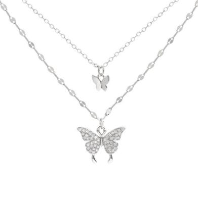 China Two Layer True Love Gift Butterfly Necklace 925 Sterling Silver 925 Sterling Silver Pendant Necklace For Women for sale