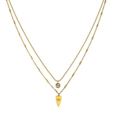 China Trendy 316 Stainless Steel Necklace Set 18k Gold Plated Jewelry Eye Triangle Gioielli Pendant Layered Necklace For Women for sale