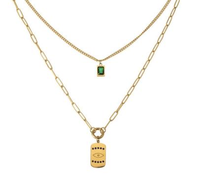 China Fashionable Hawaiian square missoma jewelry necklace set 18k green eye read stainless steel gold plated necklace set for women for sale