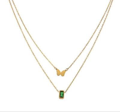 China Butterfly Butterfly Necklace Gold Plated Pedant 18k Gold Jewelry Stainless Steel Green Hawaiian Necklace For Women for sale