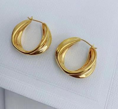 China 18k Solid Gold Hoop Earrings 23.5mm Fashion Jewelry 23.5mm Ins Lead Free Nickel Free Real Big Fine Solid Gold Hoop Earrings For Women for sale