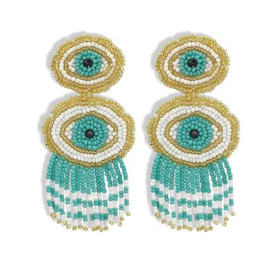 China Wholesale FASHIONABLE Boho Fringe Beaded Seed Bohemian Handmade Pearl Rice Eye Retro Dangling Earrings Tassel For Women for sale