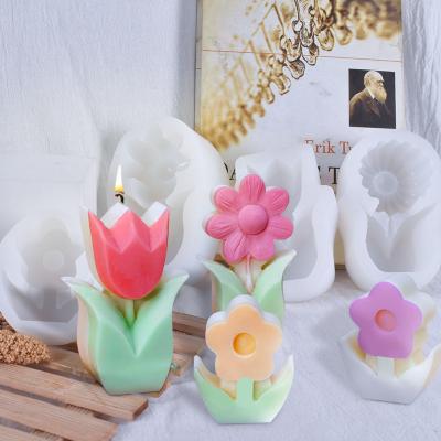 China DIY Viable Handmade Products Four Dimensional Flower Scented Candles Silicone Mold Tulip Sunflower Candle Mold for sale