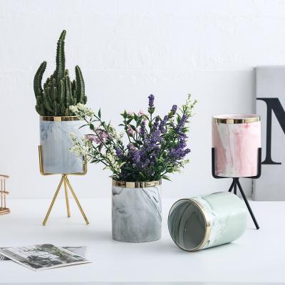 China Morden Simple Golden High Quality Nordic Marble Line Statistical Ceramic Vase For Home Model Room Decoration for sale