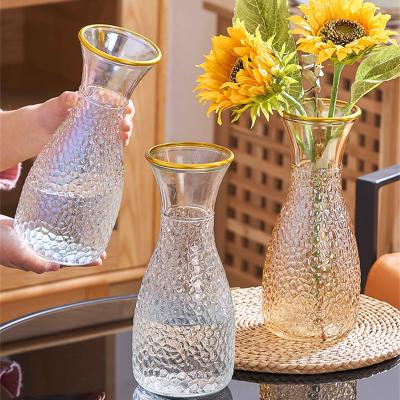 China Hand Blown Gold Rim Vase Wedding Glass Centerpiece Art Decor Light Luxury Home Decor Clearly for sale