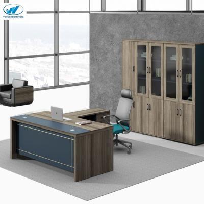 China Newest High Thickness Office Furniture OEM &ODM Modern Design Staff Computer Table President Desk And Extendable Wooden Chairs Set for sale